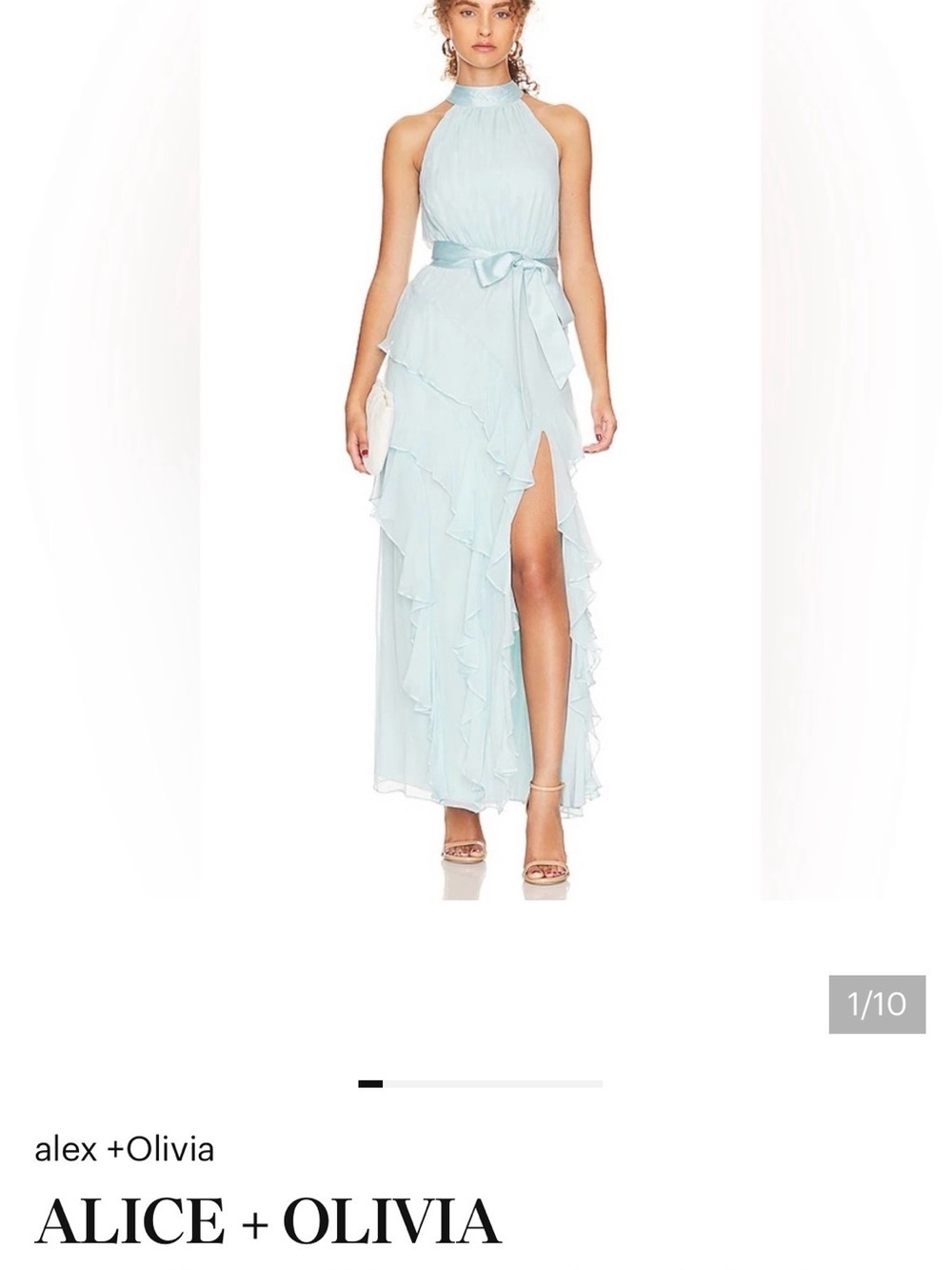 Alice + Olivia Emilia Ruffle Bow Neck Silk Gown in Julep - Picture 9 of 9